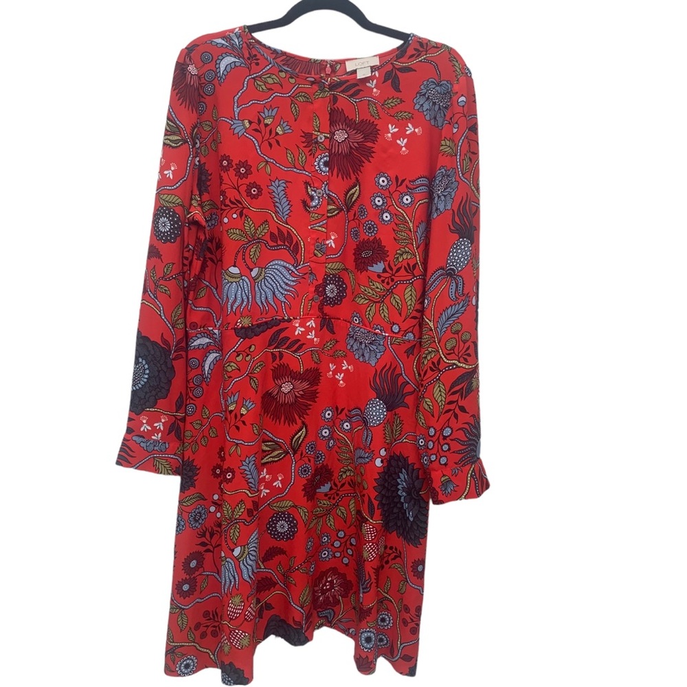 Loft size 16 dress bohemian floral preppy office chic